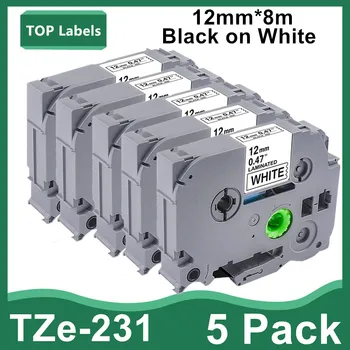 1 ~ 5PK Совместимая этикеточная ЛЕНТА tze231 TZE-231 Для производителей этикеток Brother PT-D210 PT-H110 PTD600 PTD400AD, черная на белом 12 мм * 8 м