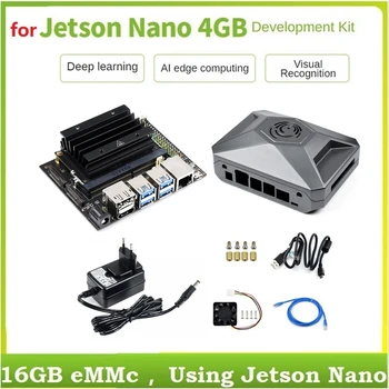 1 Комплект для Jetson Nano 4GB Development Board + Модуль + Headlink + Чехол + 32G U-диск + 64G SD-карта + Кард-ридер + Комплект адаптеров питания (штепсельная вилка ЕС)