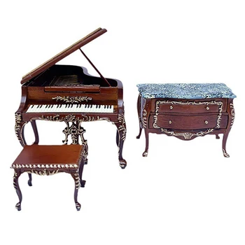 1 комплект мебели для кукольного домика, роскошный бутик-пианино в европейском стиле с резным табуретом для фортепиано