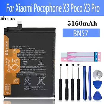 100% Оригинальный Аккумулятор Xiao mi BN57 5060 мАч Для телефона Xiaomi Pocophone X3 Poco X3 Pro, Сменные Аккумуляторы