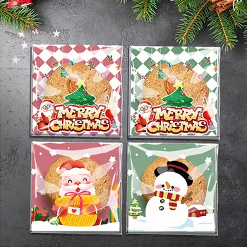 100шт Рождественские Подарочные Пакеты Снеговик Санта Клаус Самоклеящиеся Пакеты Для Упаковки Конфет и Закусок Рождественские Украшения Для Вечеринок