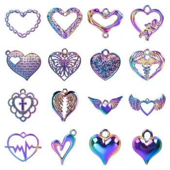 10шт, 19 стилей, модные персонализированные подвески в виде сердца, подвеска для изготовления ювелирных изделий, ожерелье, браслет, серьги, Бесплатная доставка