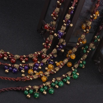 15 ЦВЕТОВ, оригинальный дизайн, халцедоновое ожерелье, этническое колье-чокер, плетеное колье ручной работы, винтажное богемное ожерелье