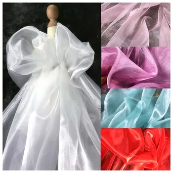 2 Метра Флэш-Жесткая Органза, Многоцветная Блестящая Тюлевая ткань, Сетка, Марля для Свадебного платья, Дизайнерская ткань для Шитья одежды M38C13