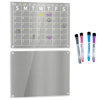 2 ПРЕДМЕТА, Прозрачная Акриловая Белая доска, календарь сухого стирания для холодильника, размером 16X12 дюймов Для холодильника с 4 маркерами