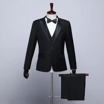 2019 Классические Черные темно-синие Белые Свадебные костюмы Жениха для мужчин, новейшие модели пальто и брюк, Смокинги для певцов на выпускной бал, одежда