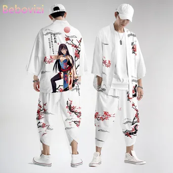 2021 Белый Хуа Мулан В китайском стиле, Модное японское кимоно, Пляжное Харадзюку, Мужской женский кардиган, азиатская одежда Хаори