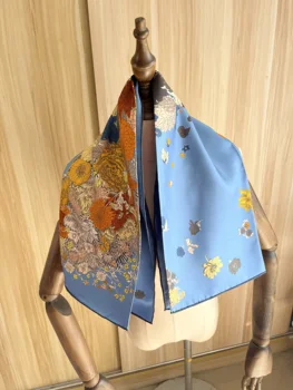 2022 новое поступление, модный элегантный бренд Blue horse, 100% шелковый шарф 90*90 см, квадратная шаль, саржевая обертка для женщин, леди, девушки