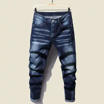 2022 Новые Мужские Джинсы-стрейч Regular Fit, деловые Повседневные Классические Модные Джинсовые Мужские брюки, Мужские темно-синие серые брюки
