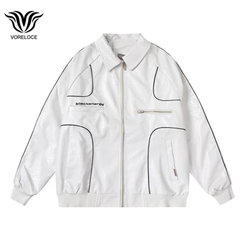 2022 осенний бренд Harajuku high Street и мужская женская куртка в стиле хип-хоп со свободными лацканами из искусственной кожи, трендовая повседневная куртка y2k, черный, белый цвет
