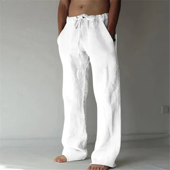 2023 новые Мужские Хлопчатобумажные Льняные брюки Мужские Осенние Новые Дышащие однотонные Льняные брюки Для фитнеса Уличная одежда S-5XL