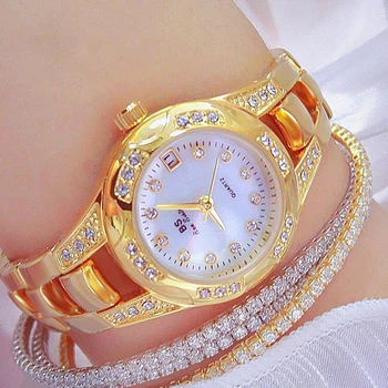 2023 Элегантные Женские часы с бриллиантами и браслетом, Роскошные Брендовые Женские Наручные часы из стали и золота, Подарок Montre Femme