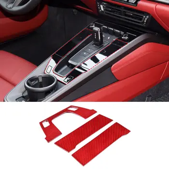 3 шт. Красная накладка центральной консоли из настоящего углеродного волокна для Porsche 911 2019-2022