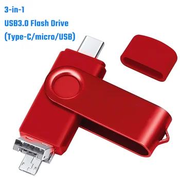 3в1 USB 3,0 Флэш-накопители 128 ГБ Водонепроницаемый Высокоскоростной флеш-накопитель Type C 64 ГБ Memory Stick 256 ГБ USB Memories 512 ГБ Памяти для ПК