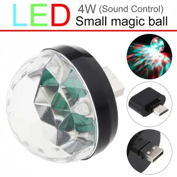 4 Вт Мини USB Светодиодный Звуковой Активный Светильник Crystal Magic Ball RGB Stage Light с Поддержкой Микроинтерфейса Andriod Phone для Дома / KTV