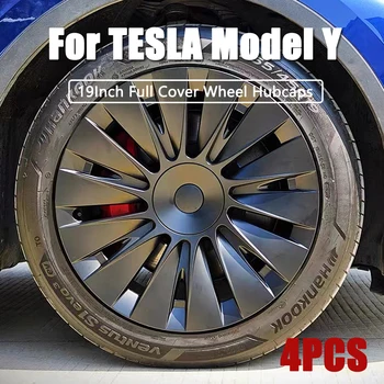 4 шт., Сменная крышка ступицы, 19-дюймовый автомобильный колпачок, полная крышка обода, аксессуары, подходящие для Tesla Model Y 2018-2023