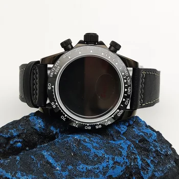 40-миллиметровый корпус мужских часов Механизм VK63 Многофункциональные часы с часовым кодом 20-миллиметровый ремешок Сапфировое зеркало PVD Черное покрытие