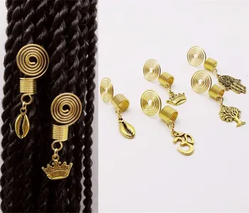 5 шт./упак. Золотые спиральные ювелирные подвески-талисманы, коса для волос, бусины-дредлоки, манжеты, кольца, трубка для аксессуаров для волос