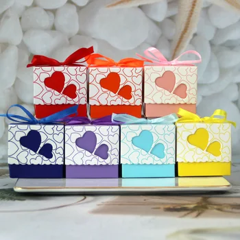 5шт Выдалбливают Любовь Свадебные коробки Подарочная коробка для конфет Лента Фиолетово-розовая коробка для конфет бумажная коробка для подарков сладкие пакеты