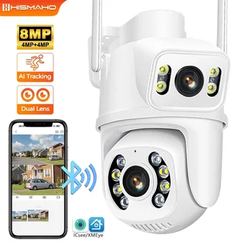 8-Мегапиксельная Камера безопасности с двойным объективом 4K WIFI, Уличная PTZ IP-камера, Беспроводное подключение, Защита дома, Видеонаблюдение, Отслеживание людей