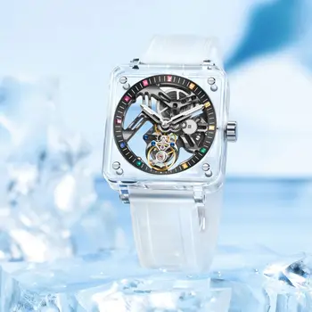 Aesop Новые Механические наручные часы с полным Выдалбливанием Скелета с Турбийоном, Супер Светящиеся мужские часы с прозрачным нижним сапфировым корпусом