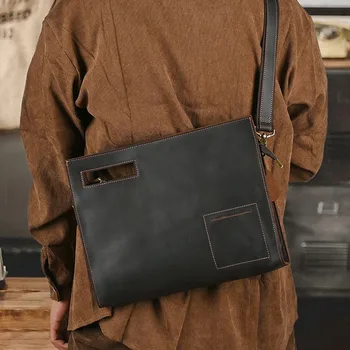 AETOO Crazy Horse кожа винтажная сумка через плечо мужская стильная многослойная сумка из воловьей кожи многофункциональная сумка для хранения деловая мужская сумка кожаная