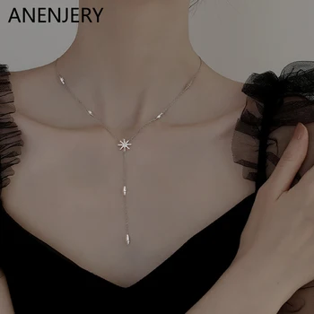 ANENJERY Серебряное ожерелье со звездой для женщин, цепочка на ключицы, роскошные темпераментные ювелирные изделия, подарки для девочек