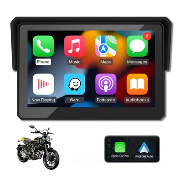 AUTOABC 5-дюймовый Портативный GPS-навигатор Для мотоцикла, Водонепроницаемый дисплей Carplay Для мотоцикла, Android Auto IPX7, GPS-экран Apple