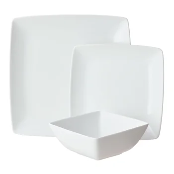 Better Homes & Gardens- Loden Белый квадратный фарфоровый набор посуды из 12 предметов, тарелка керамическая