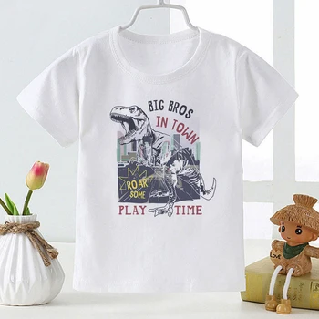 Big Bros In Towm Play Time Забавная детская футболка с принтом динозавра, Модные тенденции, Уличная одежда Для мальчиков, крутая детская футболка