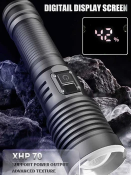 C2 XHP70 Мощный светодиодный фонарик с цифровым дисплеем, USB перезаряжаемый фонарь для кемпинга, рыбалки, водонепроницаемые зум-фонари