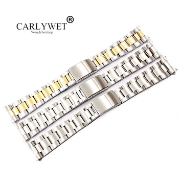 CARLYWET 19-20 мм Нержавеющая сталь 316L, Двухцветный Золотой Серебряный ремешок для часов, браслет, Полый Изогнутый конец Для винтажной Oyster