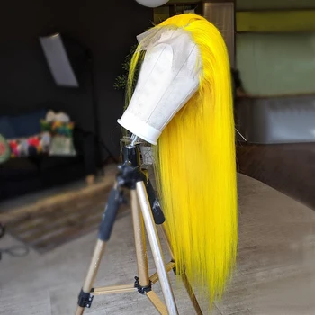Charisma Прямые волосы длиной 26 дюймов, Синтетические кружевные парики спереди для чернокожих женщин, Термостойкие волосы, Желтые кружевные парики Косплей