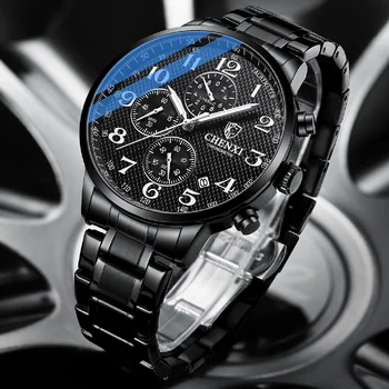 CHENXI Лидирующий бренд, мужские часы, ремешок из нержавеющей стали, деловые водонепроницаемые кварцевые часы Со светящимся хронографом, мужские спортивные наручные часы