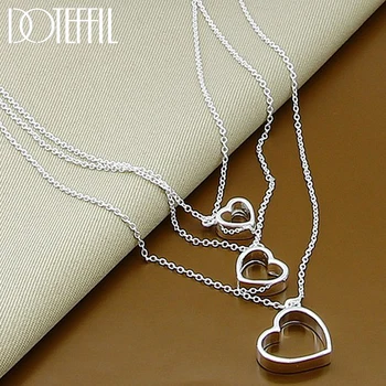 DOTEFFIL Стерлинговое серебро 925 пробы, цепочка с тремя сердечками, ожерелье для женщин, свадебные украшения для помолвки, Рождественские подарки