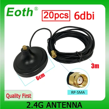 EOTH 20шт 2,4 g антенна 6dbi sma женский wlan wifi 2,4 ГГц антенна IPX ipex 1 SMA мужской удлинитель с косичкой iot модуль antena