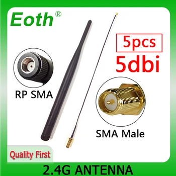 EOTH 5шт 2,4 g антенна 5dbi sma женский wlan wifi 2,4 ГГц антенна IPX ipex 1 SMA мужской удлинитель с косичкой iot модуль antena