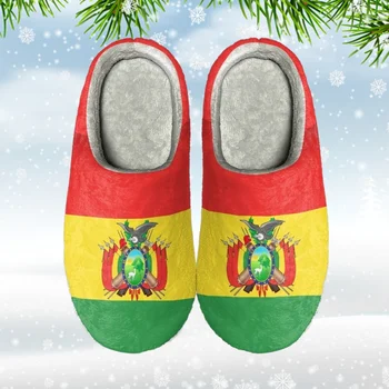 INSTANTARTS, Женские зимние теплые тапочки, Мужская домашняя обувь, Домашние хлопчатобумажные тапочки с мягкой подошвой, флаг Боливии, Повседневная обувь для пар