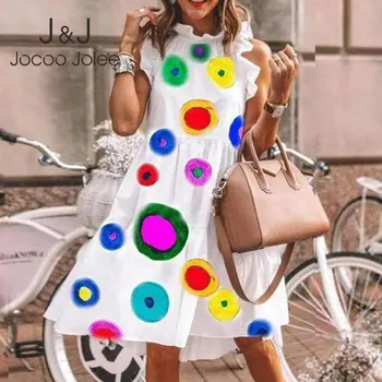 Jocoo Jolee, Женское летнее Свободное платье Трапециевидной формы без рукавов с принтом, Повседневное Элегантное плиссированное Винтажное мини-платье с круглым вырезом, пляжный стиль