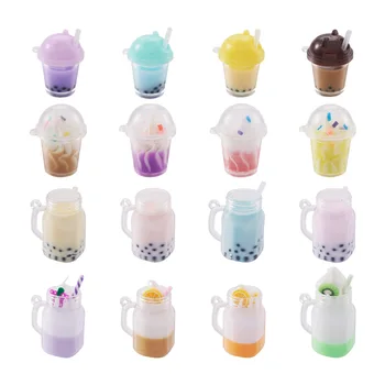 Kissitty 32 шт., разноцветные подвески из смолы с пузырьками чая и мороженого, акриловая чашка для DIY, чехол для телефона ручной работы, брелок, ожерелье