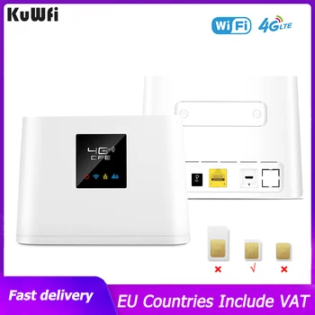 KuWFi 4G Маршрутизатор 150 Мбит/с Беспроводной WiFi Маршрутизатор Со слотом для SIM-карты и портом RJ45, Встроенные внешние антенны, Поддержка 10 пользователей WiFi