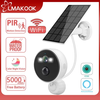 LMAKOOK 5-мегапиксельная уличная WiFi-камера Водонепроницаемая Беспроводная камера PIR Motion 6000mAh Перезаряжаемая Интеллектуальная IP-камера для защиты безопасности