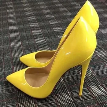 Moraima snc, желтые туфли из лакированной кожи на высоком каблуке, Пикантные женские туфли-лодочки на тонком каблуке с острым носком, туфли на мелкой шпильке 12 см
