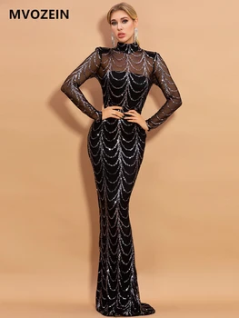 Mvozein Черное вечернее платье русалки с высоким воротником и рукавами для официальных мероприятий 2023 Бесплатная доставка