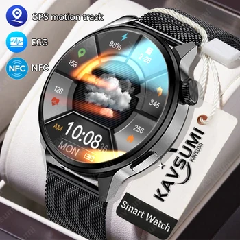 NFC Смарт-Часы Мужские AMOLED 390*390 HD Экран ЭКГ Частота сердечных сокращений Bluetooth Вызов Водонепроницаемый GPS Трек SmartWatch Для Huawei Xiaomi