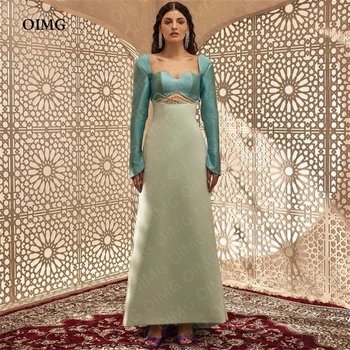 OIMG, 2 цвета, Трапециевидные атласные вечерние платья с длинными рукавами, изготовленные на Заказ арабские платья для выпускного Вечера, платье для ночного клуба, Vestidos