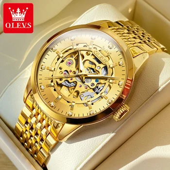 OLEVS 9920, полые золотые автоматические механические часы для мужчин, Роскошные водонепроницаемые светящиеся часы, Мужские наручные часы из нержавеющей стали
