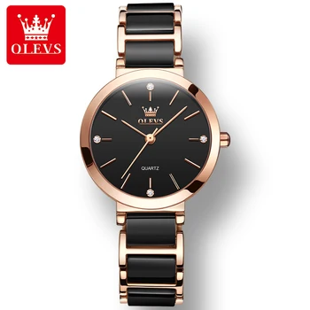 OLEVS кварцевые высококачественные часы для женщин, керамический ремешок, водонепроницаемые модные женские наручные часы, обновленная версия с заводной головкой
