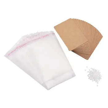 Pandahall 100 шт. Бумажные серьги, карточки для показа ювелирных изделий с пластиковыми ушными гайками и целлофановыми пакетами OPP, 90x60x0,1 мм, отверстие: 1-5 мм
