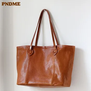 PNDME модная повседневная роскошная женская сумка-тоут из натуральной кожи большой емкости, сумка для покупок на выходные из натуральной воловьей кожи